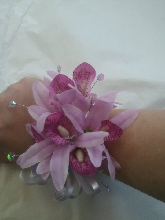 Eileen Jenkins Silk Singapore orchid wristcorsage